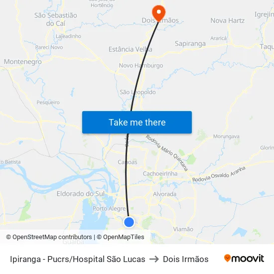 Ipiranga - Pucrs/Hospital São Lucas to Dois Irmãos map