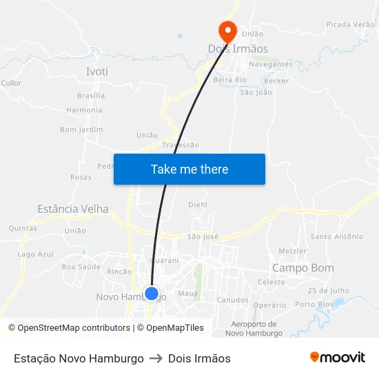 Estação Novo Hamburgo to Dois Irmãos map