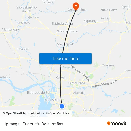 Ipiranga - Pucrs to Dois Irmãos map