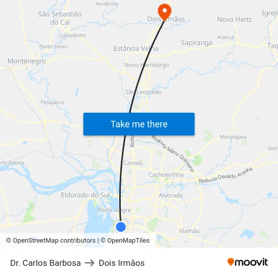 Dr. Carlos Barbosa to Dois Irmãos map