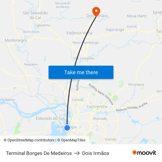 Terminal Borges De Medeiros to Dois Irmãos map