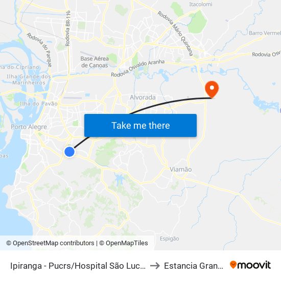 Ipiranga - Pucrs/Hospital São Lucas to Estancia Grande map