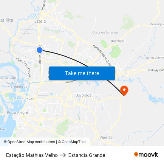 Estação Mathias Velho to Estancia Grande map