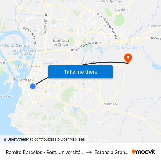 Ramiro Barcelos - Rest. Universitário to Estancia Grande map