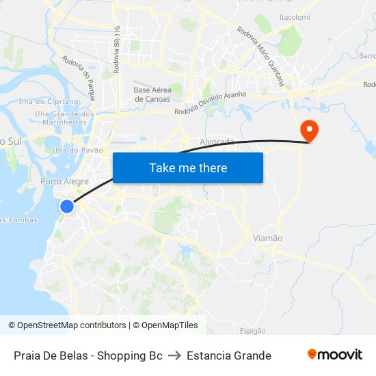 Praia De Belas - Shopping Bc to Estancia Grande map