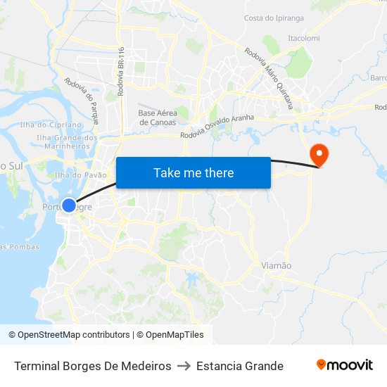 Terminal Borges De Medeiros to Estancia Grande map