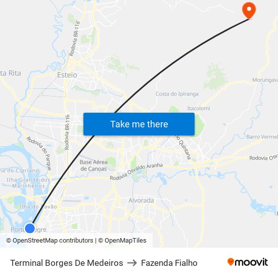 Terminal Borges De Medeiros to Fazenda Fialho map