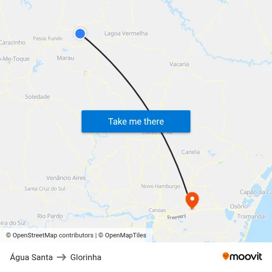 Água Santa to Glorinha map
