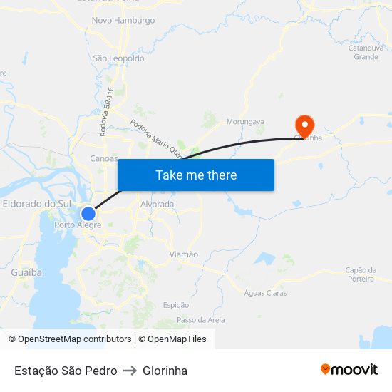 Estação São Pedro to Glorinha map