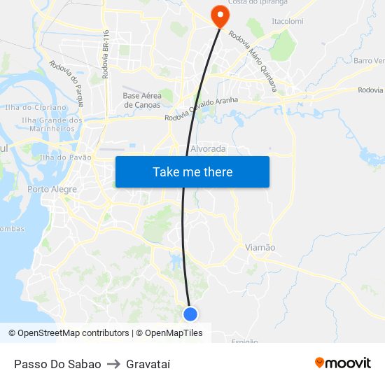 Passo Do Sabao to Gravataí map