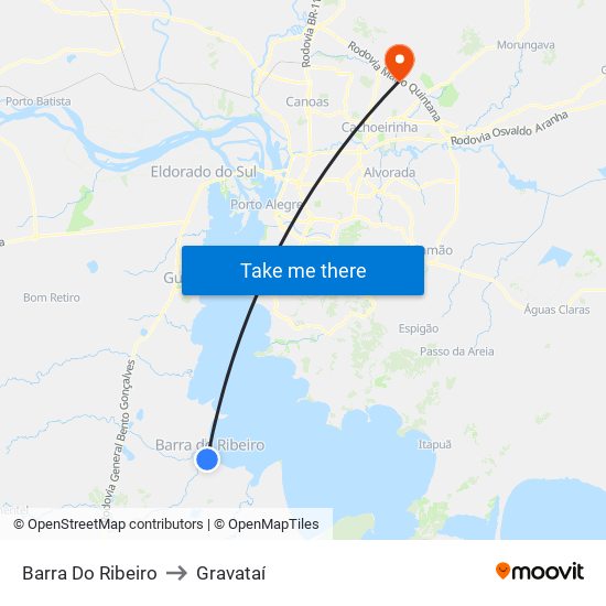 Barra Do Ribeiro to Gravataí map