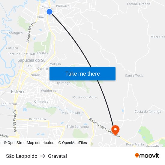 São Leopoldo to Gravataí map