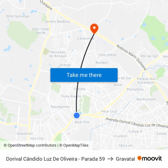 Dorival Cândido Luz De Oliveira - Parada 59 to Gravataí map
