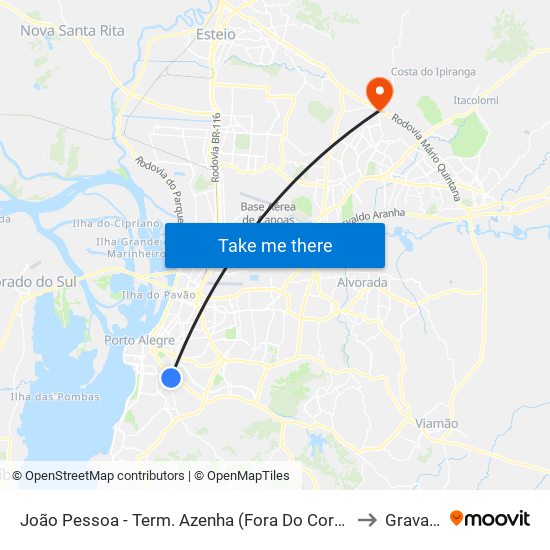 João Pessoa - Term. Azenha (Fora Do Corredor) to Gravataí map