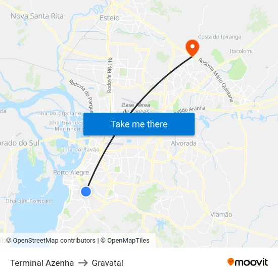 Terminal Azenha to Gravataí map