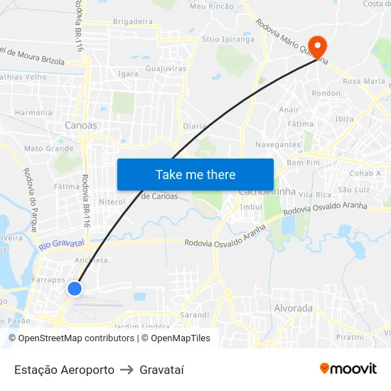 Estação Aeroporto to Gravataí map