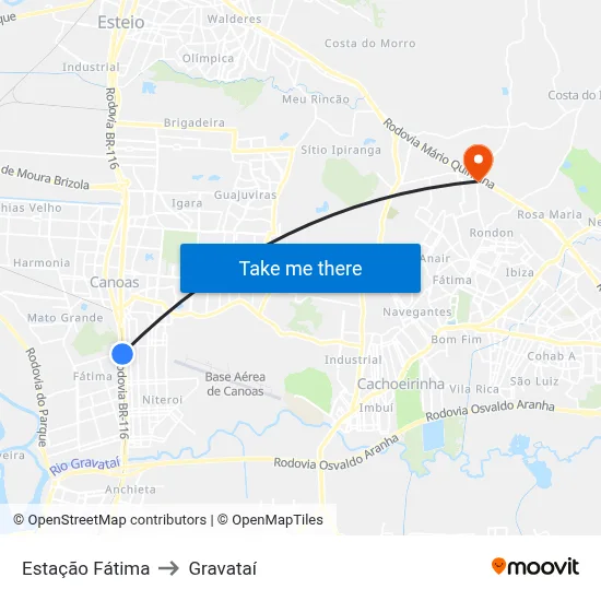 Estação Fátima to Gravataí map