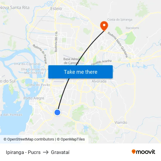 Ipiranga - Pucrs to Gravataí map