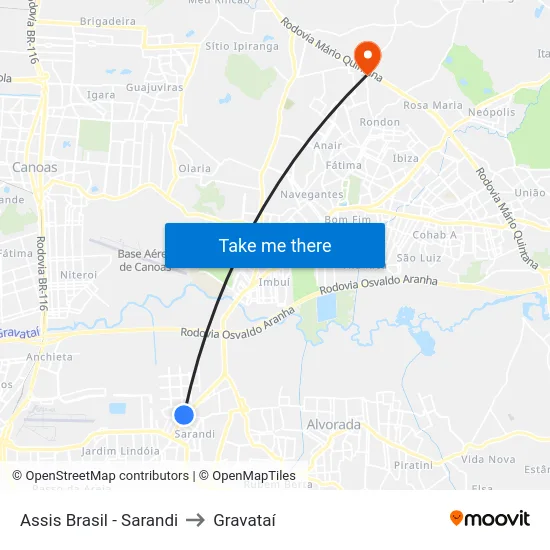 Assis Brasil - Sarandi to Gravataí map