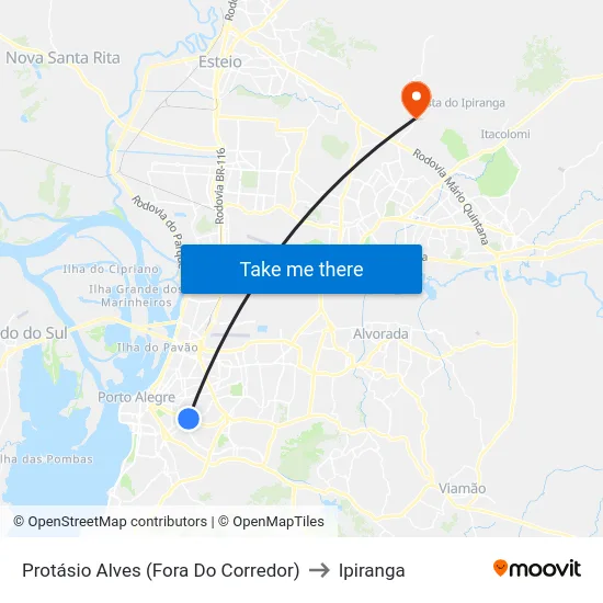 Protásio Alves (Fora Do Corredor) to Ipiranga map