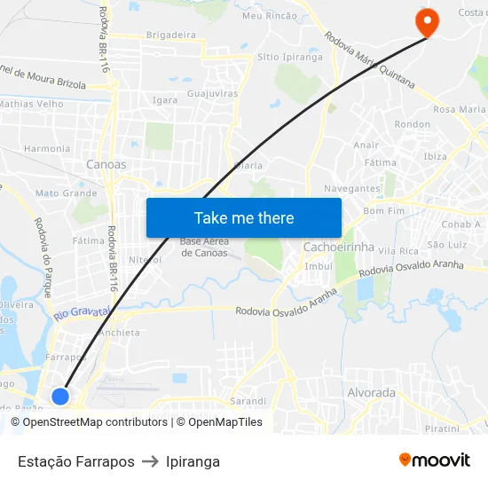 Estação Farrapos to Ipiranga map