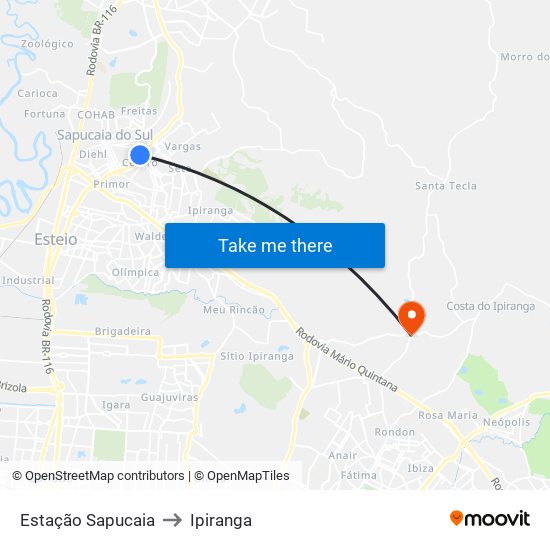 Estação Sapucaia to Ipiranga map