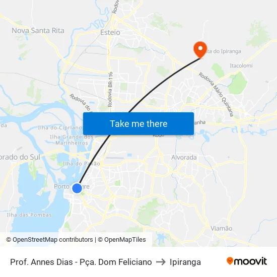 Prof. Annes Dias - Pça. Dom Feliciano to Ipiranga map