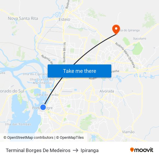 Terminal Borges De Medeiros to Ipiranga map