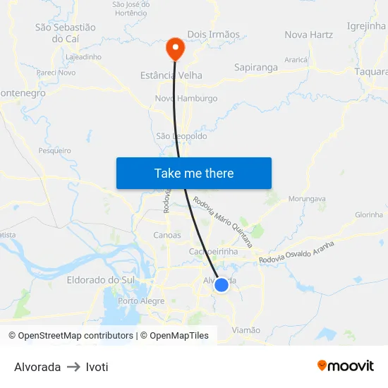 Alvorada to Ivoti map