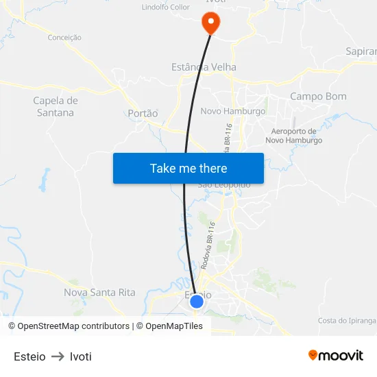 Esteio to Ivoti map