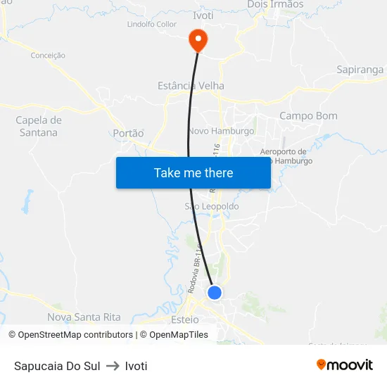 Sapucaia Do Sul to Ivoti map