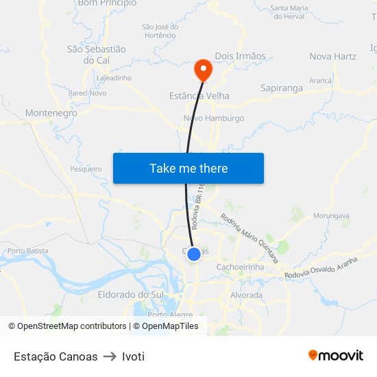 Estação Canoas to Ivoti map