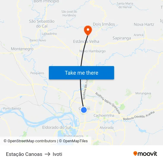 Estação Canoas to Ivoti map