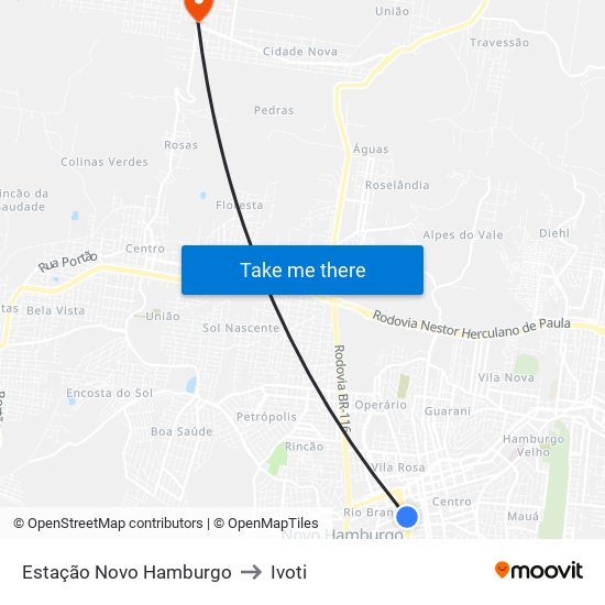 Estação Novo Hamburgo to Ivoti map