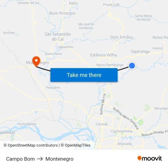 Campo Bom to Montenegro map