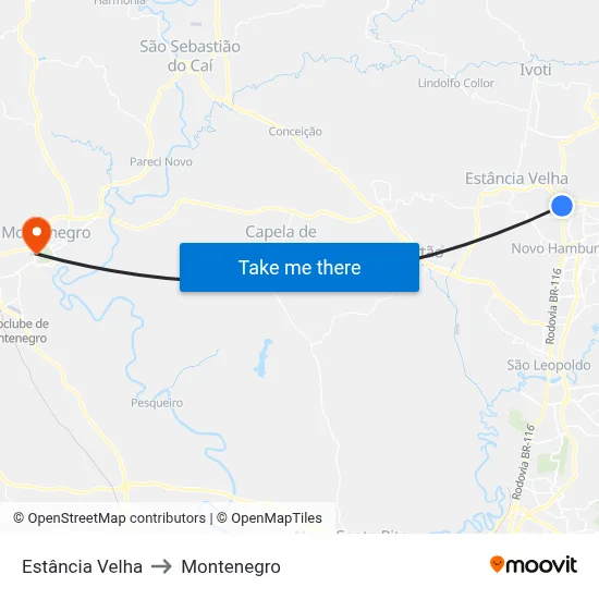 Estância Velha to Montenegro map