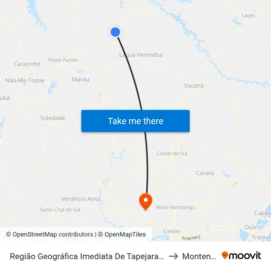 Região Geográfica Imediata De Tapejara - Sananduva to Montenegro map