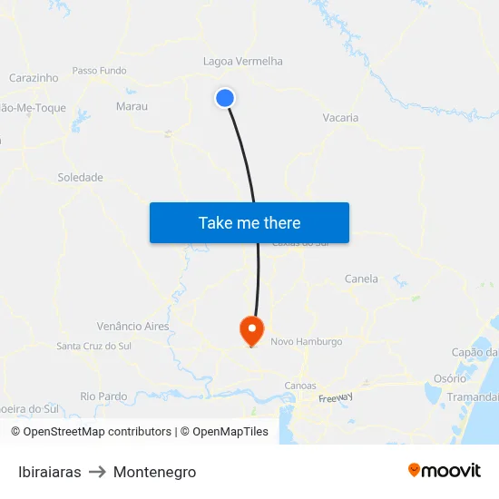 Ibiraiaras to Montenegro map