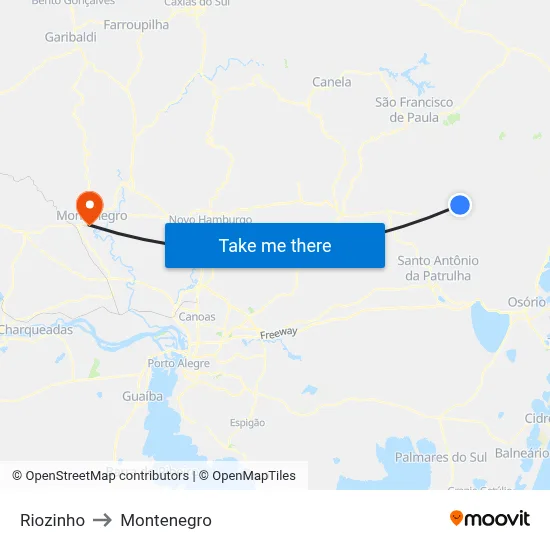 Riozinho to Montenegro map
