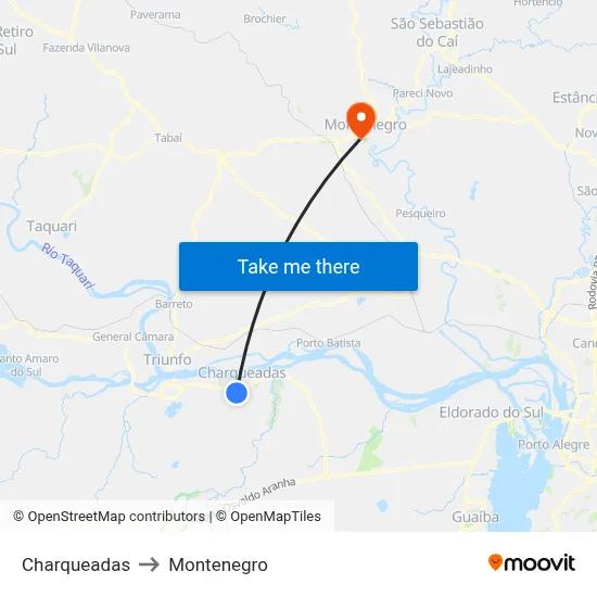 Charqueadas to Montenegro map