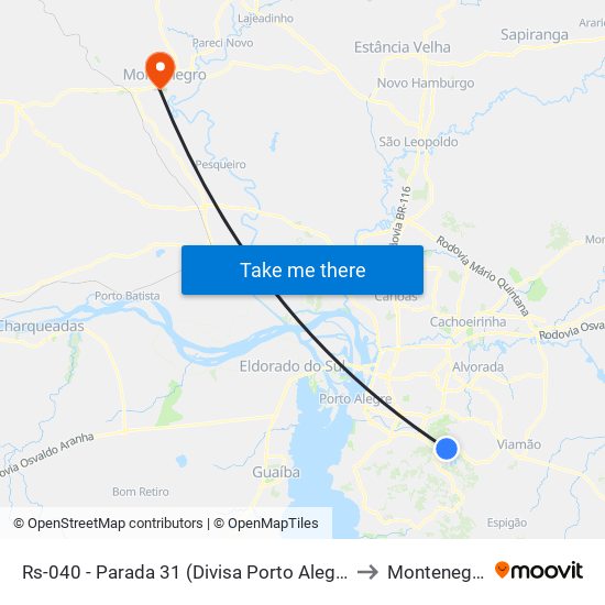 Rs-040 - Parada 31 (Divisa Porto Alegre) to Montenegro map