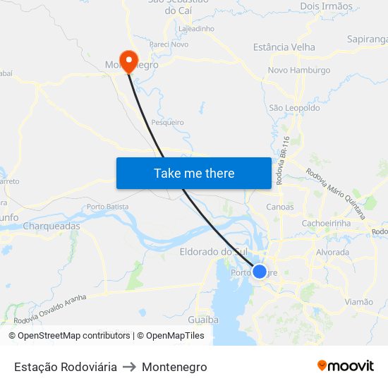 Estação Rodoviária to Montenegro map