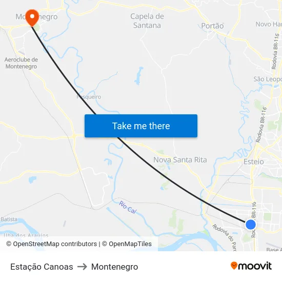 Estação Canoas to Montenegro map