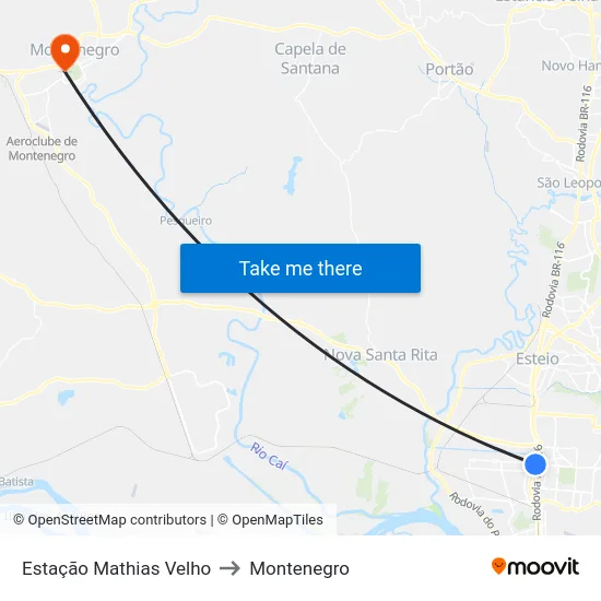 Estação Mathias Velho to Montenegro map