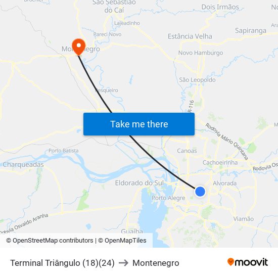 Terminal Triângulo (18)(24) to Montenegro map