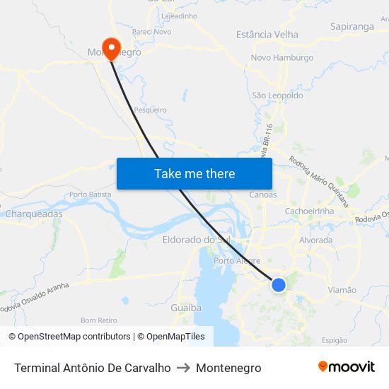 Terminal Antônio De Carvalho to Montenegro map