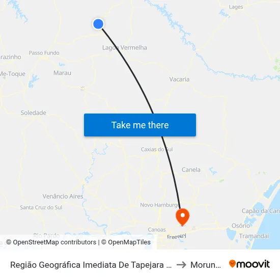 Região Geográfica Imediata De Tapejara - Sananduva to Morungava map