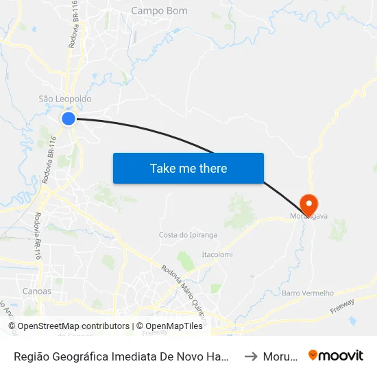 Região Geográfica Imediata De Novo Hamburgo - São Leopoldo to Morungava map