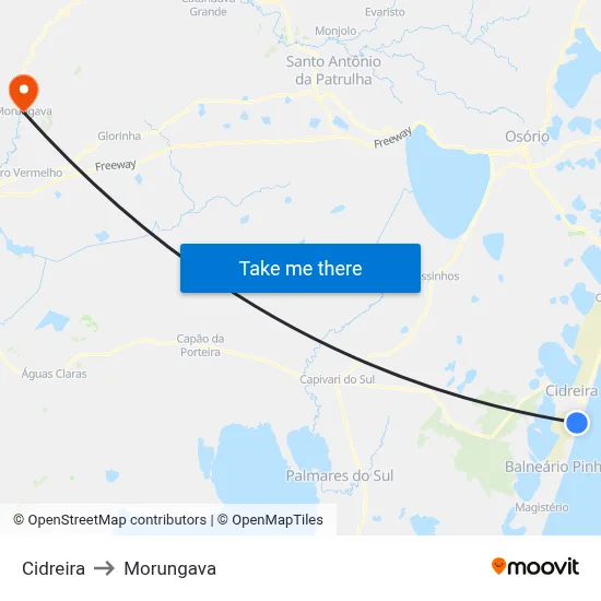 Cidreira to Morungava map