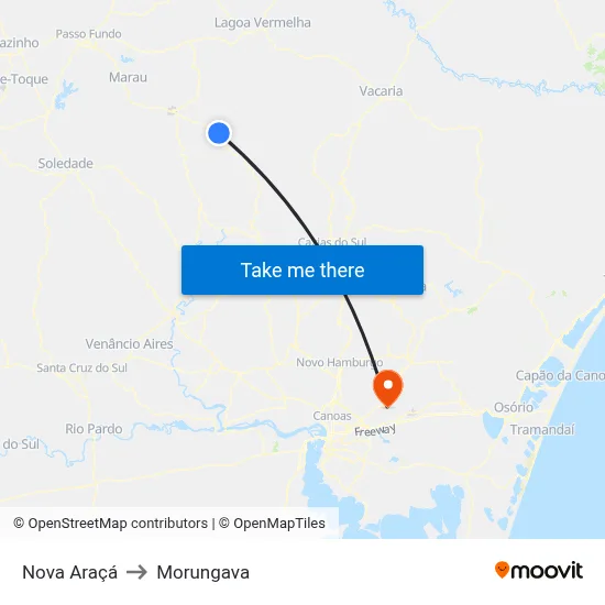 Nova Araçá to Morungava map